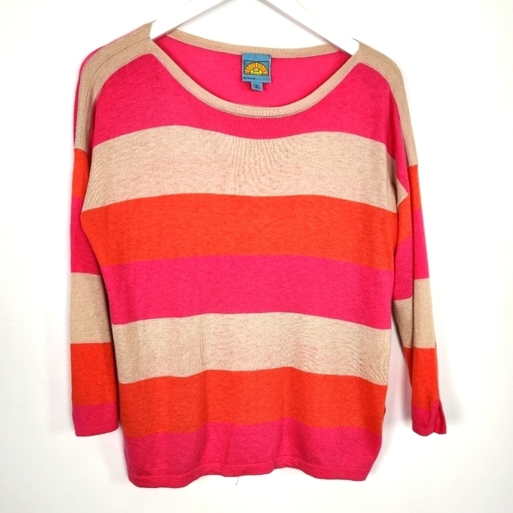 C&C California Size M Pink Beige Orange Striped Pullover Sweater Wool Blend